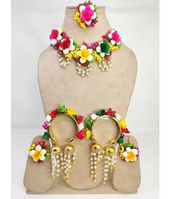 Floral Carnival: Multicolored Haldi Jewelry Set for Wedding & Bridal Occasions