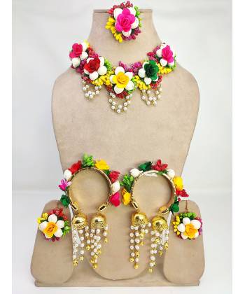 Floral Carnival: Multicolored Haldi Jewelry Set for Wedding & Bridal Occasions