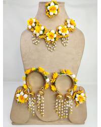 Haldi-Mehndi Floral Bliss - Multicolor Pearl Jewellery Set for Brides