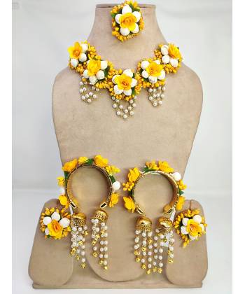 Haldi-Mehndi Floral Bliss - Multicolor Pearl Jewellery Set for Brides