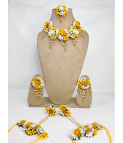 Floral Fiesta Multilayer Haldi Bridal Jewelry Set in Yellow and White