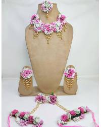 Buy Online Crunchy Fashion Earring Jewelry Peach-White Artificial Floral Bridal Jewelry Set for Haldi-Mehndi Handmade Beaded Jewellery CFFS0097