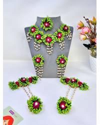 Buy Online Crunchy Fashion Earring Jewelry Pink-Green Flower Handmade Beaded Earrings for Festival and Party Wear Drops & Danglers CFE2326