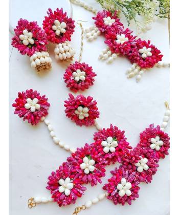 Pink Floral Bliss Haldi Mehndi Jewellery Set for Wedding & Gift Occasions