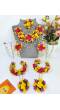 Yellow-Raani Pink Handmade Flower Jewellery Set for Haldi, Mehndi Celebrations