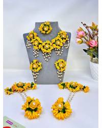 Buy Online Crunchy Fashion Earring Jewelry Yellow-Pink Bridal Handmade Flower Jewellery Set for Haldi Mehndi Handmade Beaded Jewellery CFS0546