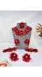 Bridal Blossom - Handmade Haldi Flower Jewellery Set in Red Beads and Pearls