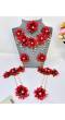 Bridal Blossom - Handmade Haldi Flower Jewellery Set in Red Beads and Pearls