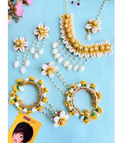 Yellow Floral and Cowrie Shell Bridal Jewellery Set for Haldi