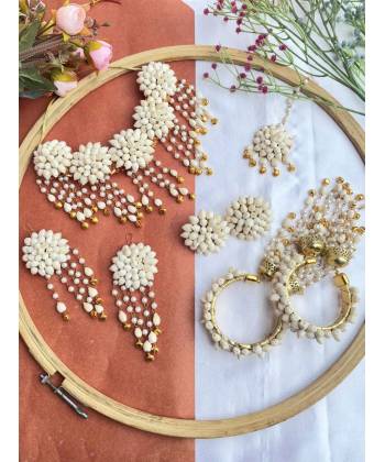 White Mogra Floral Haldi-Mehndi Jewellery Set for Brides