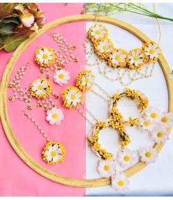 Yellow-White Floral Bridal Jewellery Set for Haldi-Mehndi