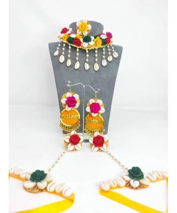 Dulhaniya Bridal Floral Jewellery Set: Beaded Pearl Earrings and Ethnic Collection for Women