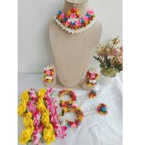 Floral Fiesta Multicolor Bridal Haldi Mehndi Jewellery Set with Kaliras