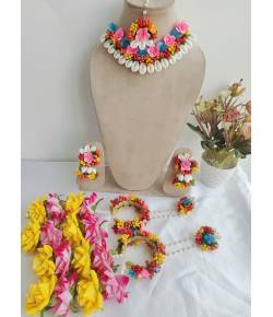 Floral Fiesta Multicolor Bridal Haldi Mehndi Jewellery Set with Kaliras