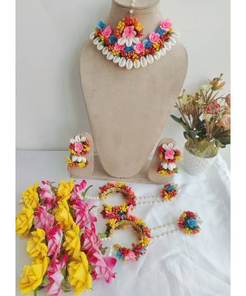 Floral Fiesta Multicolor Bridal Haldi Mehndi Jewellery Set with Kaliras