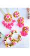 Pink-Yellow Artificial Flower Long Necklace Jewellery Set for Baby Shower, Haldi, Mehndi