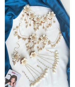 White Cowrie Sea Shell Flower Jewellery Set for Haldi & Mehndi