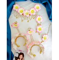 White-Pink Tropical Jewellery Set- Floral Bridal Jewellery Set for Haldi and Baby Shower