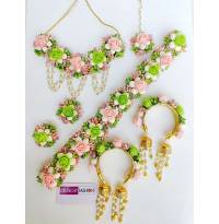 Green-Pink Floral Jewellery Set for Baby Shower & Haldi