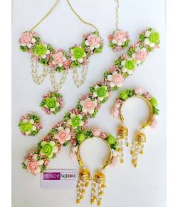 Green-Pink Floral Jewellery Set for Baby Shower & Haldi