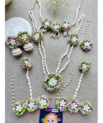 Green-Pink Floral Jewelry Set for Haldi | Baby Shower