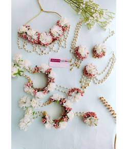 Peach-White Floral Jewelry for Haldi-Mehndi Baby Shower