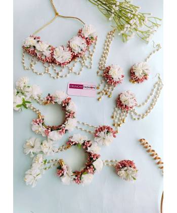 Peach-White Floral Jewelry for Haldi-Mehndi Baby Shower