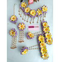 Lavender-Yellow Floral Jewelry for Wedding, Haldi Set