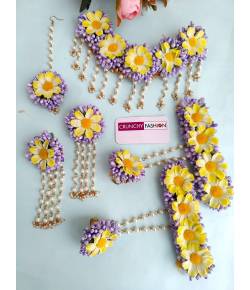 Lavender-Yellow Floral Jewelry for Wedding, Haldi Set