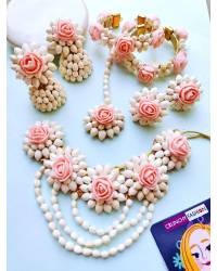 Buy Online Crunchy Fashion Earring Jewelry Green-Pink Floral Jewelry Set for Haldi | Baby Shower Handmade Beaded Jewellery CFFS0128
