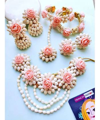 Blush Pink FLoral Mogra Jewelry for Haldi, Mehndi, Baby Shower