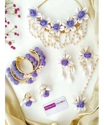 Lavender Flowers-Sea Shell Jewelry Set for Haldi Mehndi