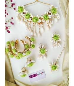 Lime Floral & Cowrie Shell Jewellery Set Haldi Mehendi