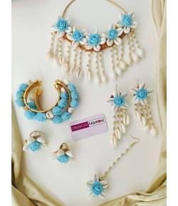Aqua Blue Flral Sea Shell Bridal Set for Haldi, Mehndi