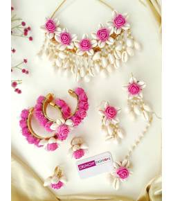 Pink Blossom & Cowrie Shell Haldi Bridal Jewelry Set