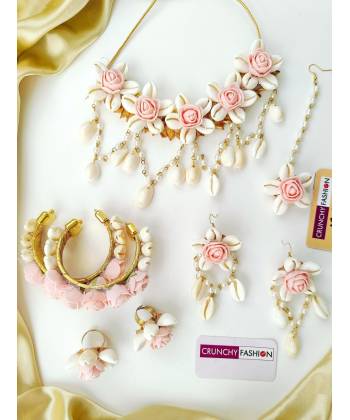 Peach Flower & Sea Shell Jewellery for Haldi & Mehndi