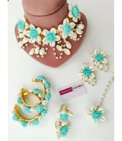Sea Green Flower & Shell Jewellery Set for Haldi Mehndi