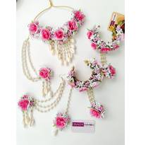 Pink-White Floral Bridal Jewellery for Haldi & Mehndi