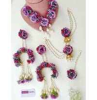 Pink-Lavender Floral Haldi & Mehndi Bridal Jewellery
