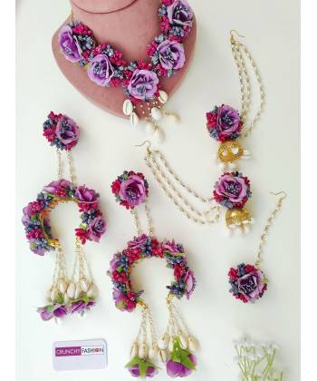 Pink-Lavender Floral Haldi & Mehndi Bridal Jewellery