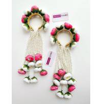 Pink-White Bridal Kalire with Pearls for Haldi, Mehndi