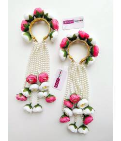 Pink-White Bridal Kalire with Pearls for Haldi, Mehndi