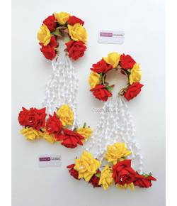 Red-Yellow Roses Floral Bridal Kalire for Haldi