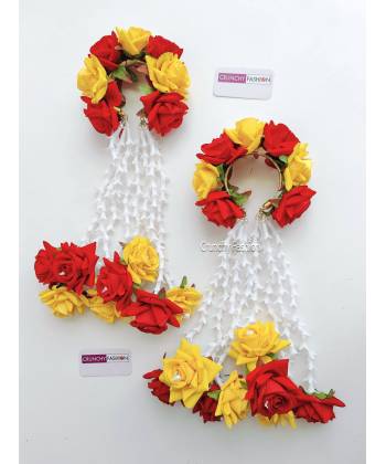 Red-Yellow Roses Floral Bridal Kalire for Haldi