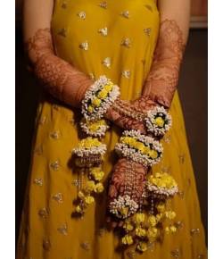 Yellow-White Floral Hathphool & Kalire for Haldi