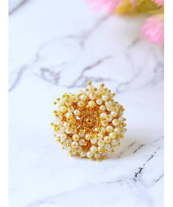Gold Plated Statement Pearl Ring: Perfect Party Wear for Women and Girls