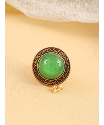Green Stone Antique Gold Adjustable Rings for Women &