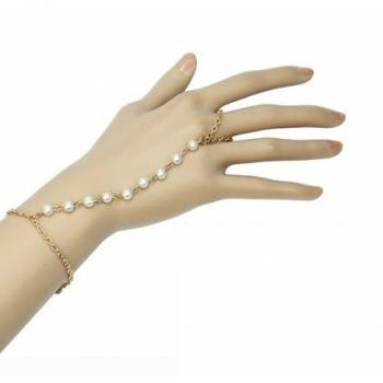 Body Jewellery - Buy Online  Hand Chains Divine Loophole Pearl Hand Chain, Golden Folio Motif Hand Chain  - CrunchyFashion.com