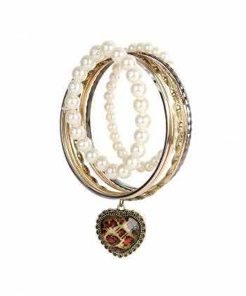 Valentine Special Heart and Pearl Charm Bangles