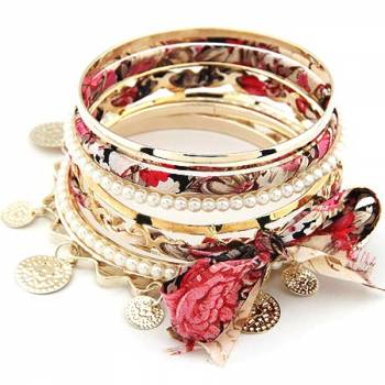 Jewellery - Buy Online  Bracelets & Bangles Valentine Special Heart and Pearl Charm Bangles, CFB0342, Studded Hearts Kada Bracelet - CrunchyFashion.com